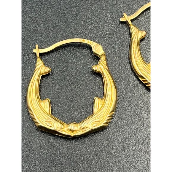 DN 14K Yellow Gold Vintage Kissing Fish Whale Hoop Earrings 1.44 grams - Picture 5 of 12